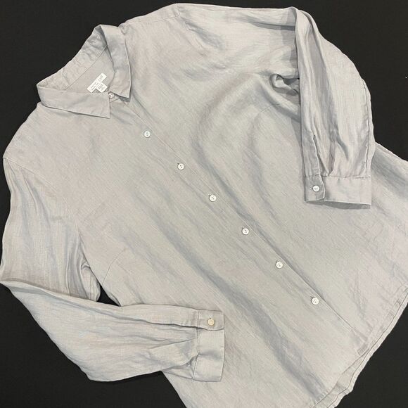 J. Jill Tops - ~ J.Jill XLp Love Linen Essential Shirt Blouse Top Long Sleeve Button Gray PXL